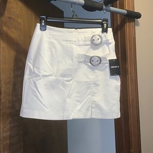 Trendy Cream Colored Skirt with Buckles and Slit